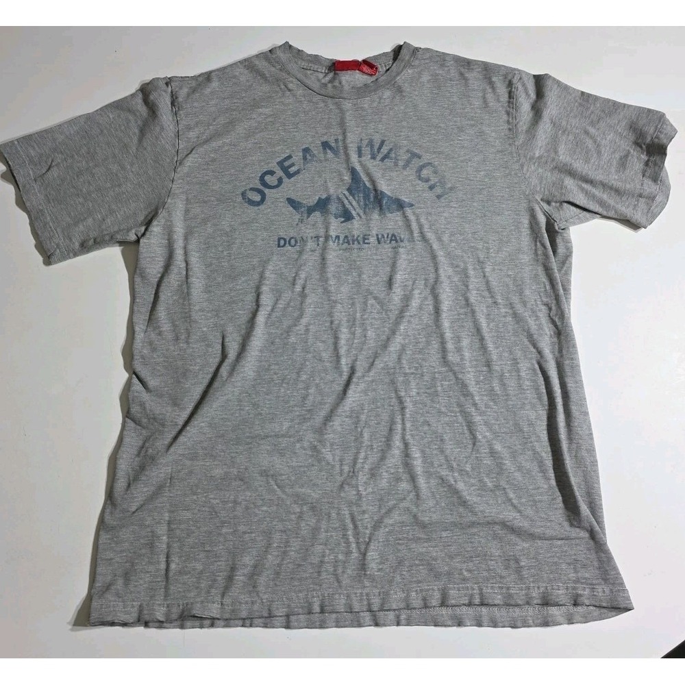 Vintage Ocean Watch T-Shirt Distressed Mens M Y2K Surfer‎ Distressed Gray  Shark